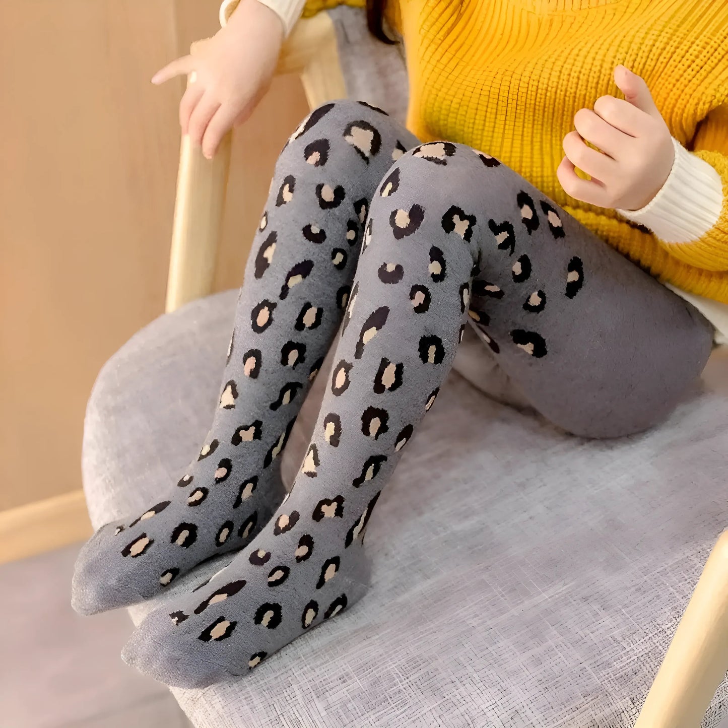 Grey Children's Leopard Print Tights