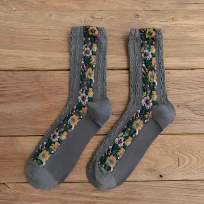 Grey Floral Patterned Decorative Socks