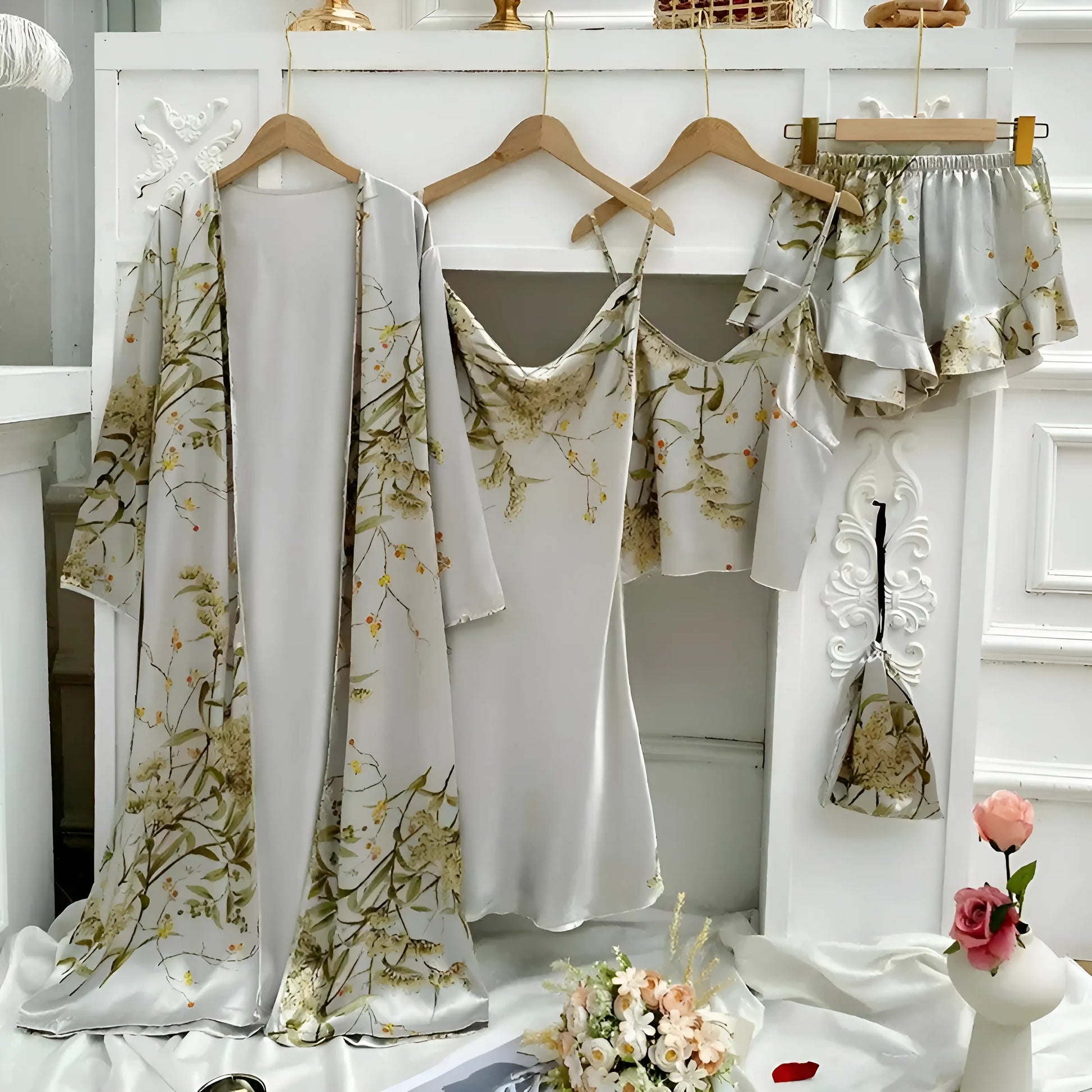 Grey Floral Print Sleep Set