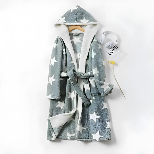 Grey Fluffy Star Print Robe