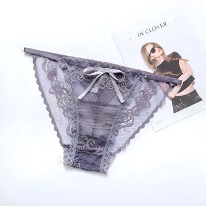 Grey Lace Knickers with Thin Elastic Band