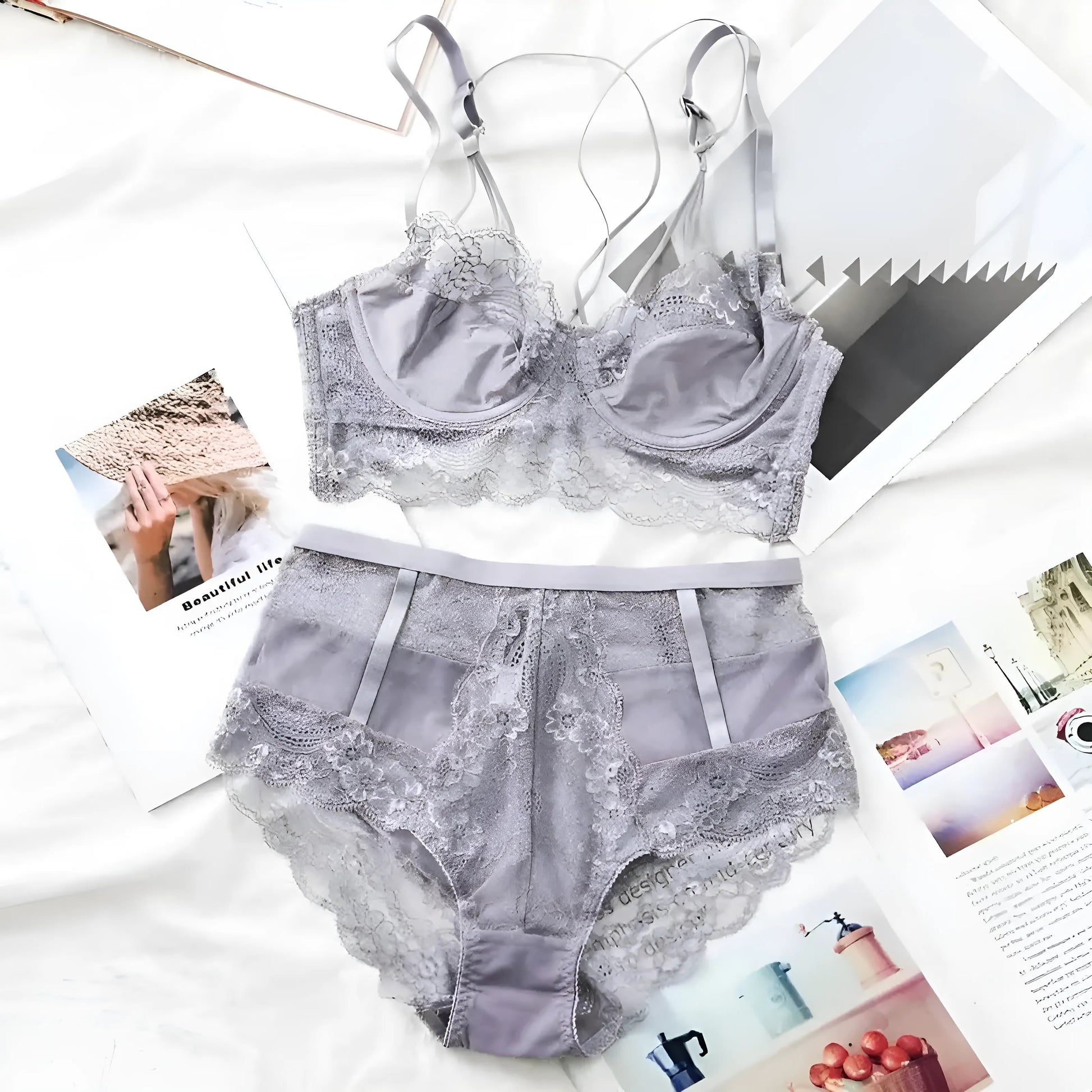 Grey Lace Lingerie Set