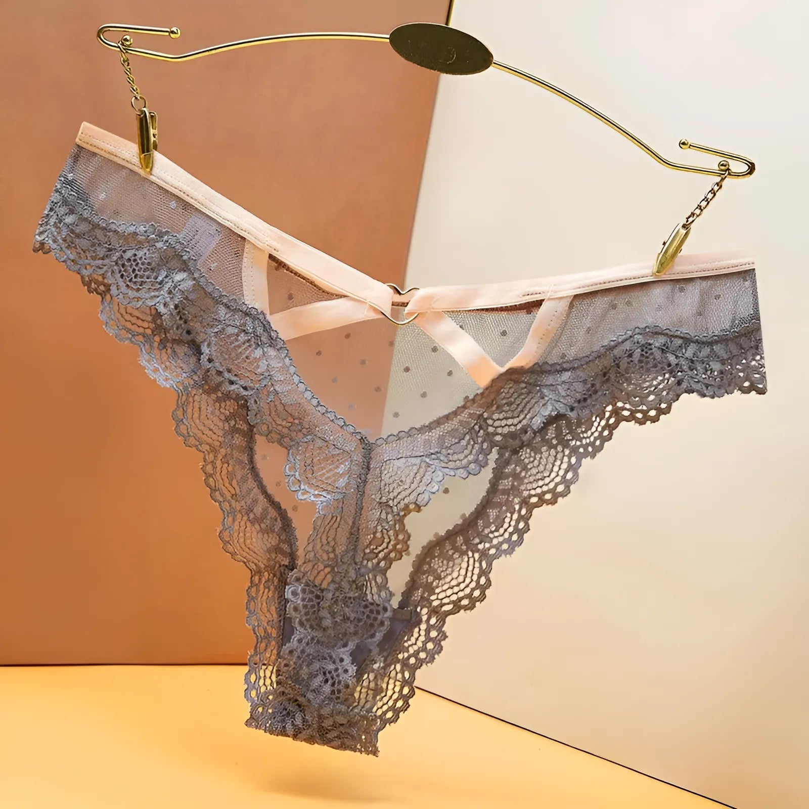 Grey Lace String with Decorative Straps