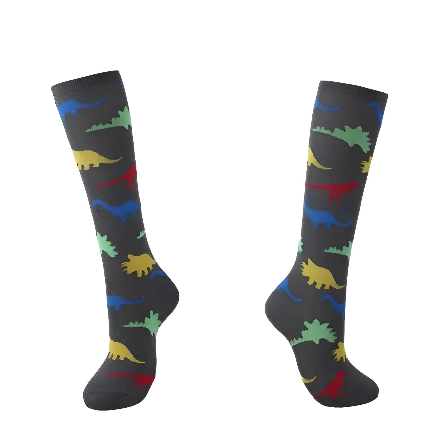 Grey Long Socks in Colourful Patterns