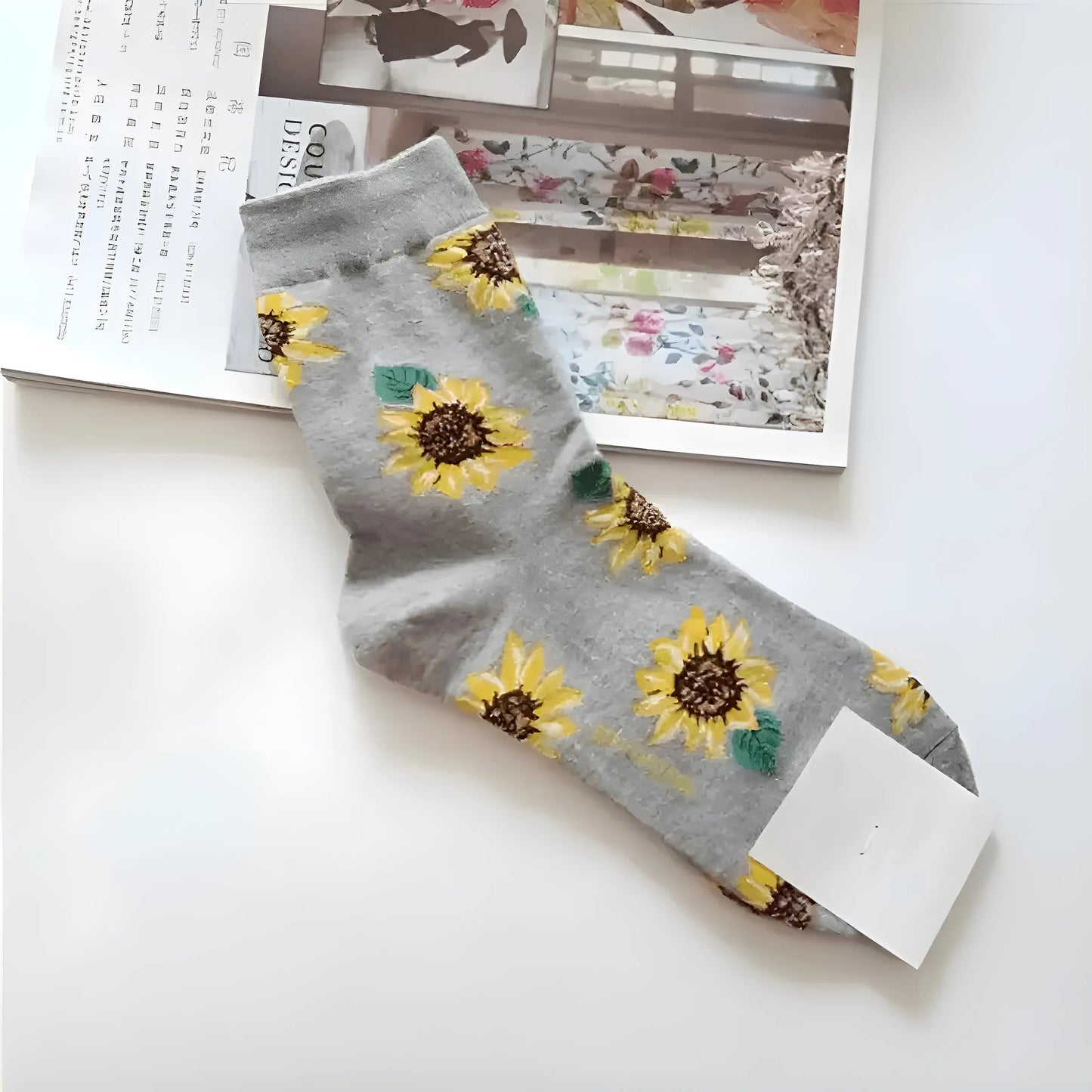 Grey Long Socks with Colourful Prints