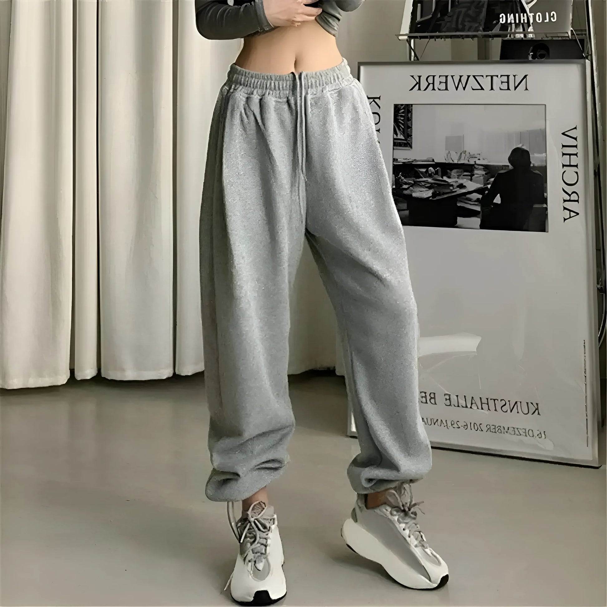 Grey Loose Sports Tracksuit Bottoms