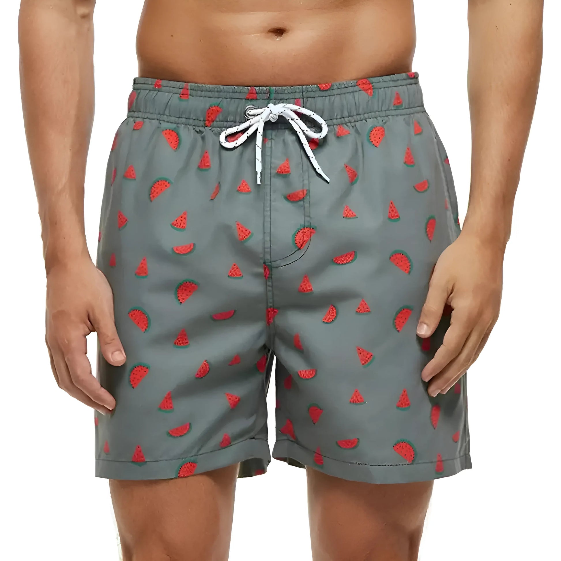 Grey Men's Swim Shorts with Fruit Print