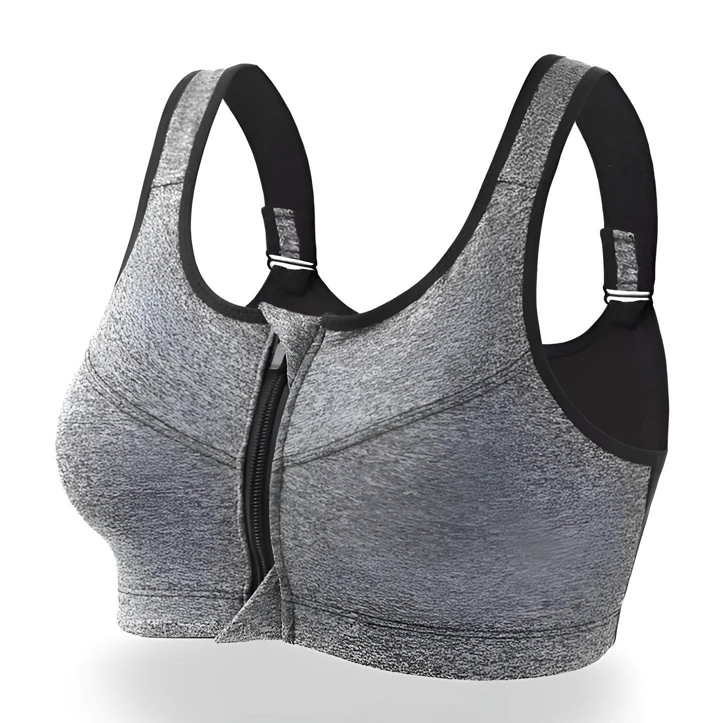 Grey Plus Size Sports Bra with Zip Closure