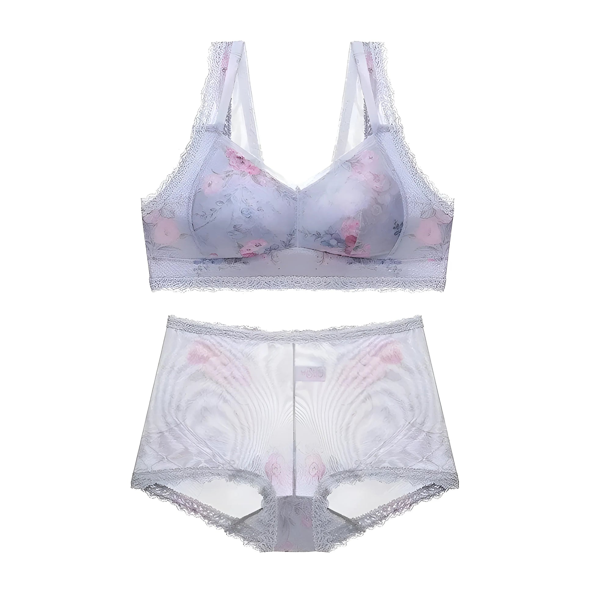 Grey Rose Lace Lingerie Set