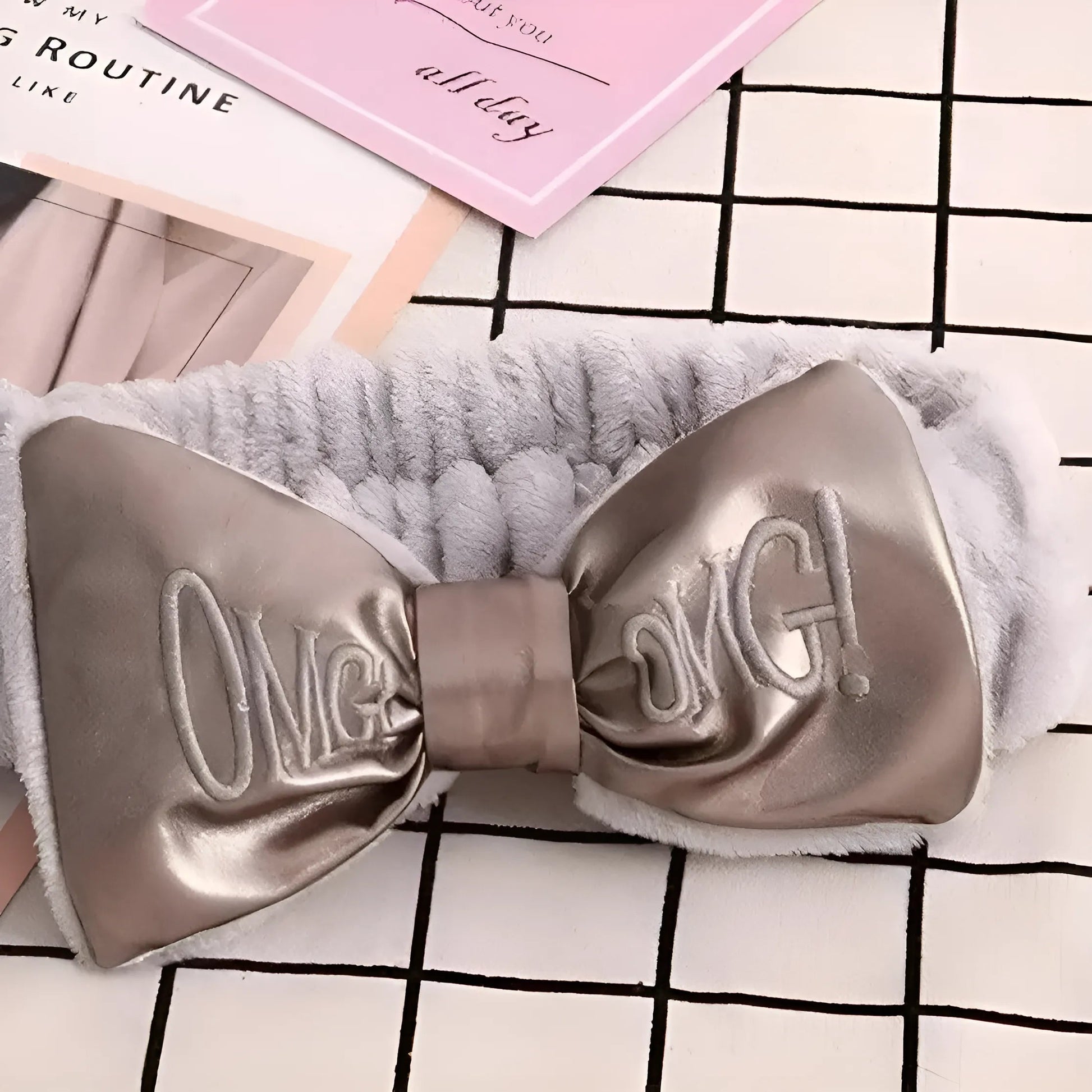 Grey Satin Bow Hairband