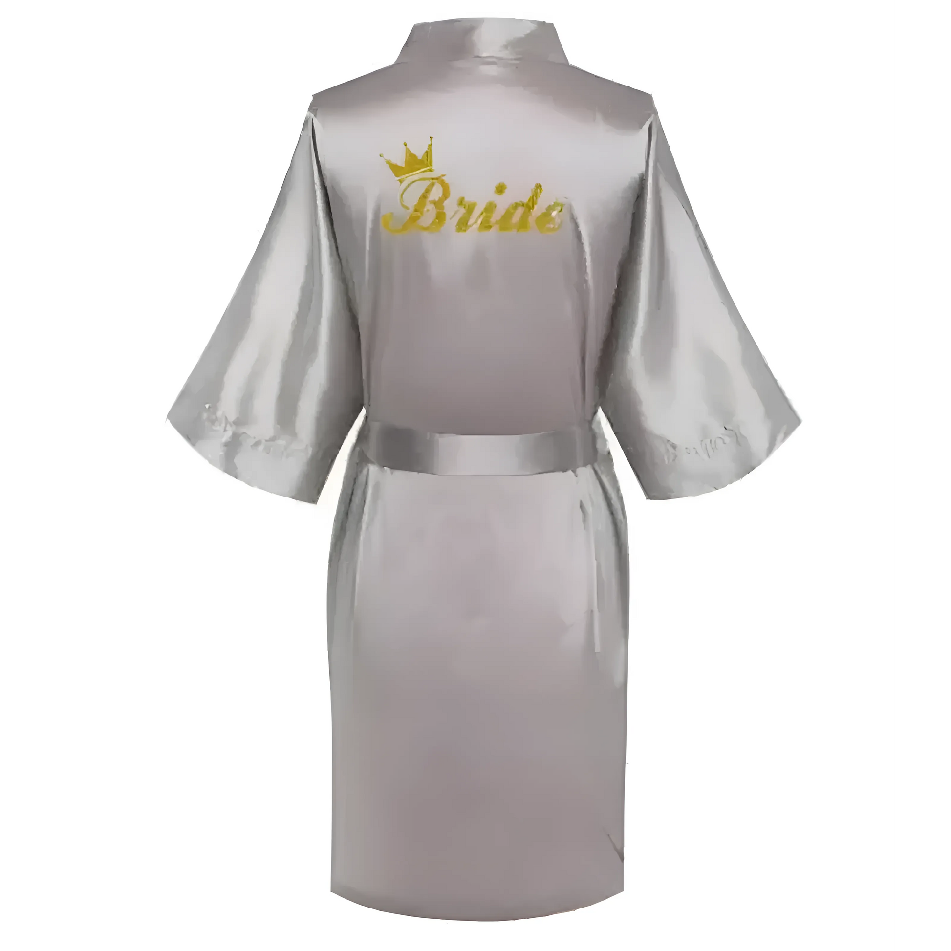 Grey Satin Bridal Robe with "Bride" Embroidery