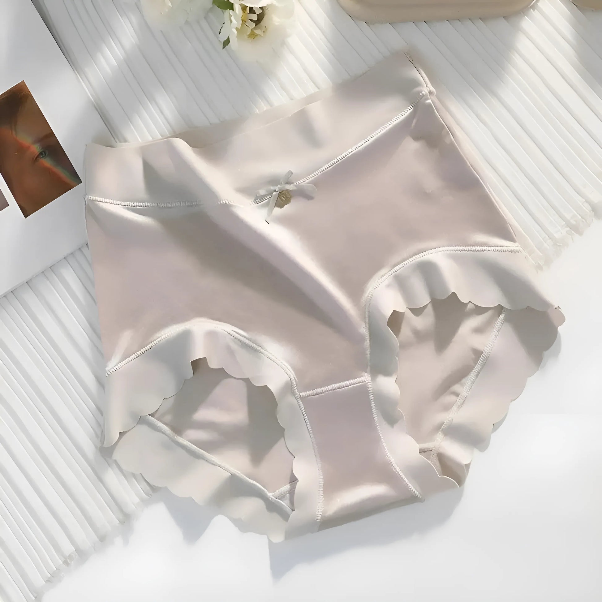 Grey Seamless High-Waisted Knickers with Bow Detail