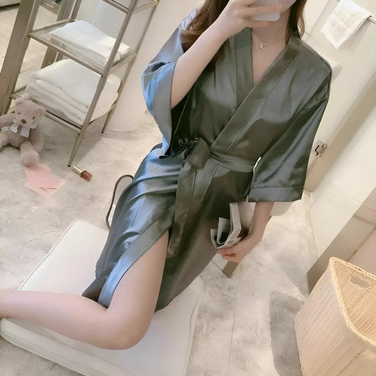 Grey Silk Women's Robe