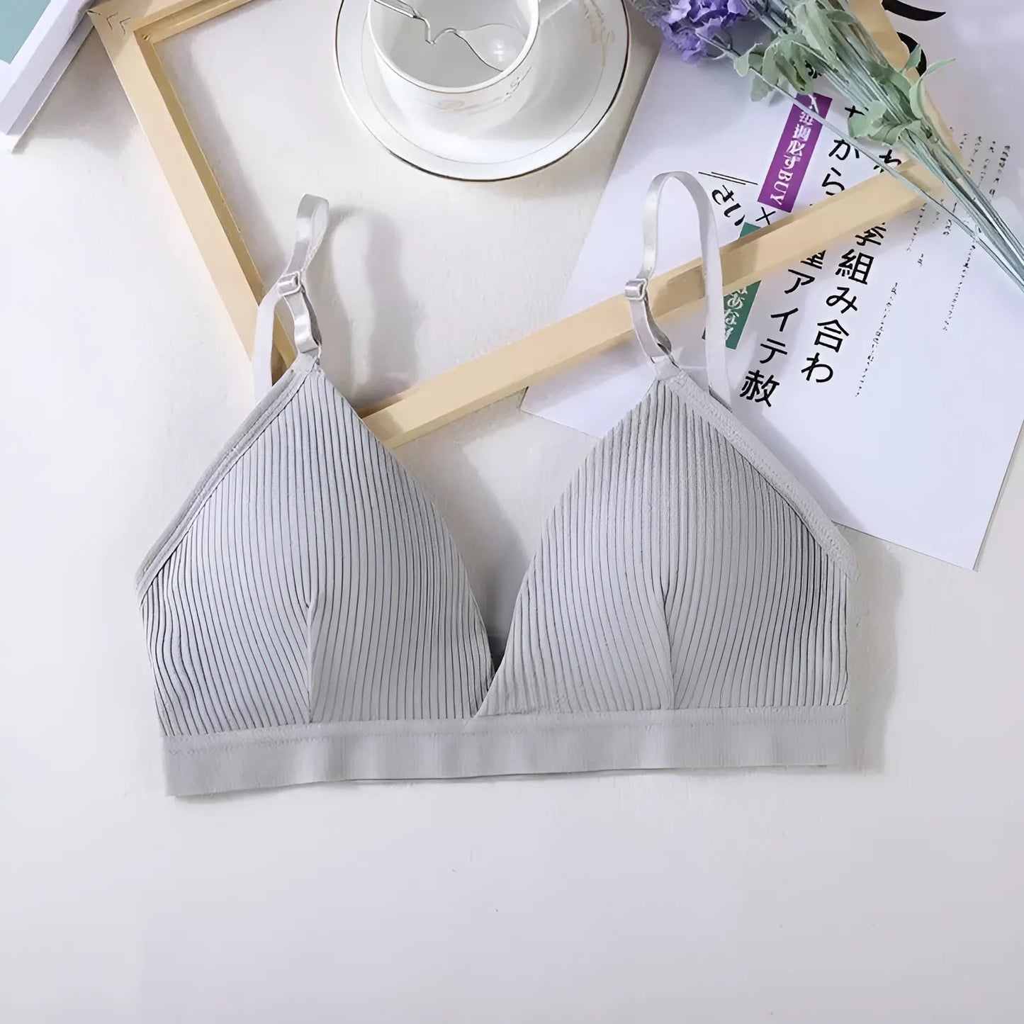 Grey Striped Bralette Bra