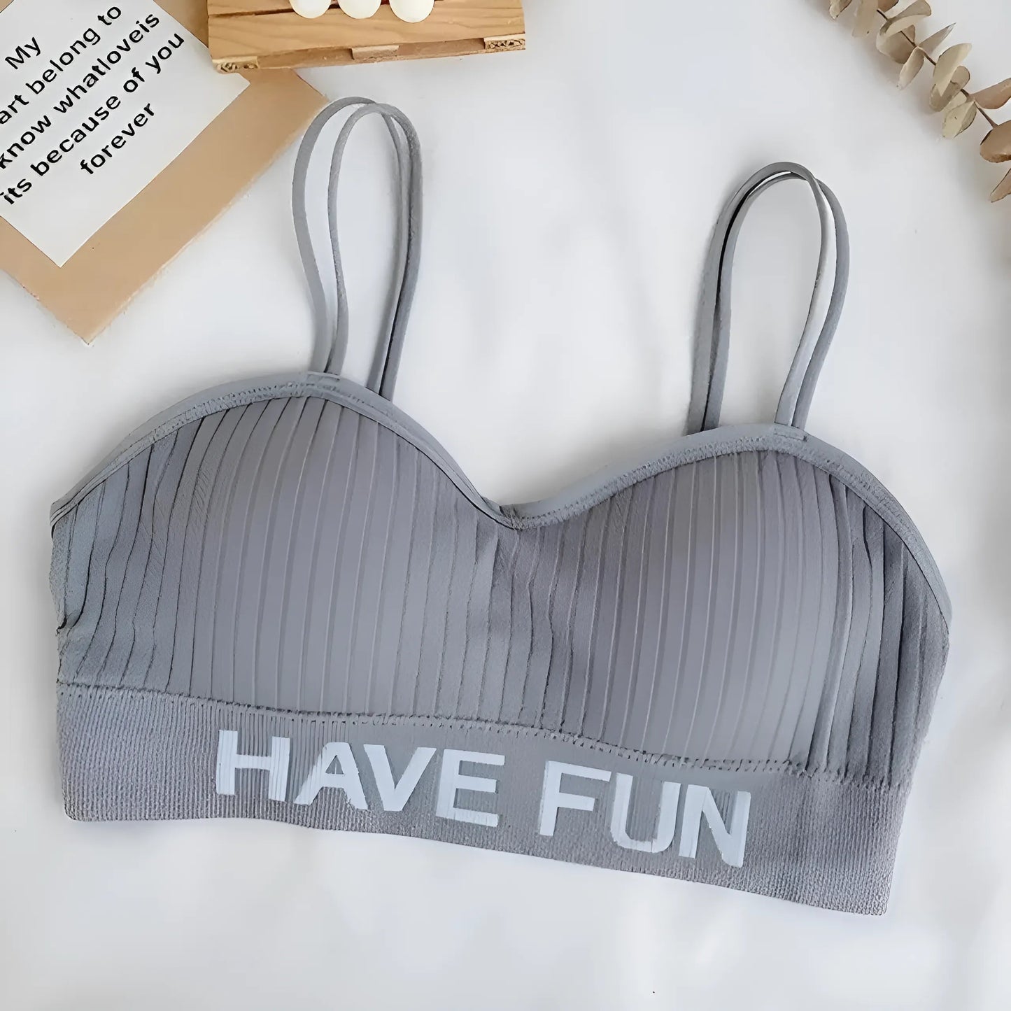 Grey Striped Sports Bra