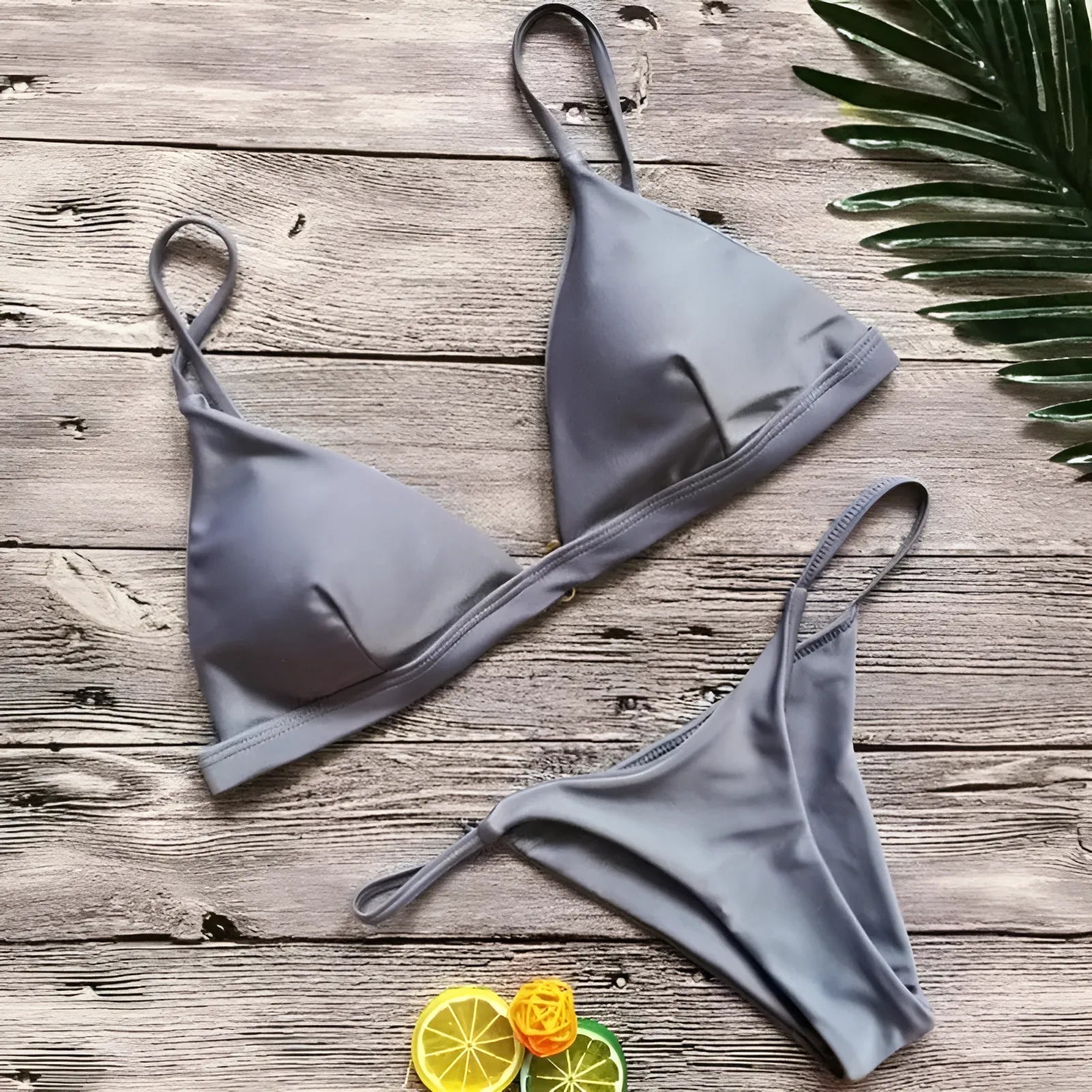 Grey Two-Piece Triangle Cup Bikini Set