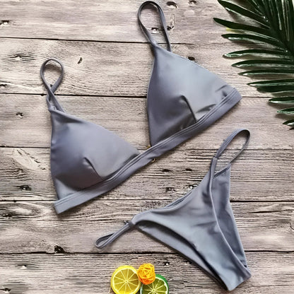 Grey Two-Piece Triangle Cup Bikini Set