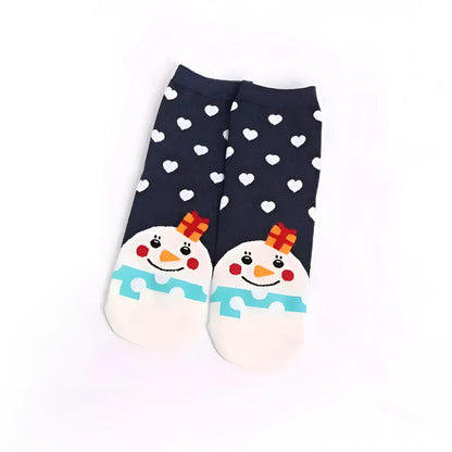 Grey-White Ankle Socks with Festive Patterns