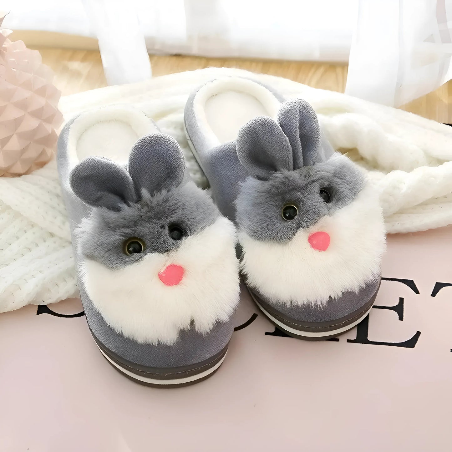 Grey Women's Bunny Slippers