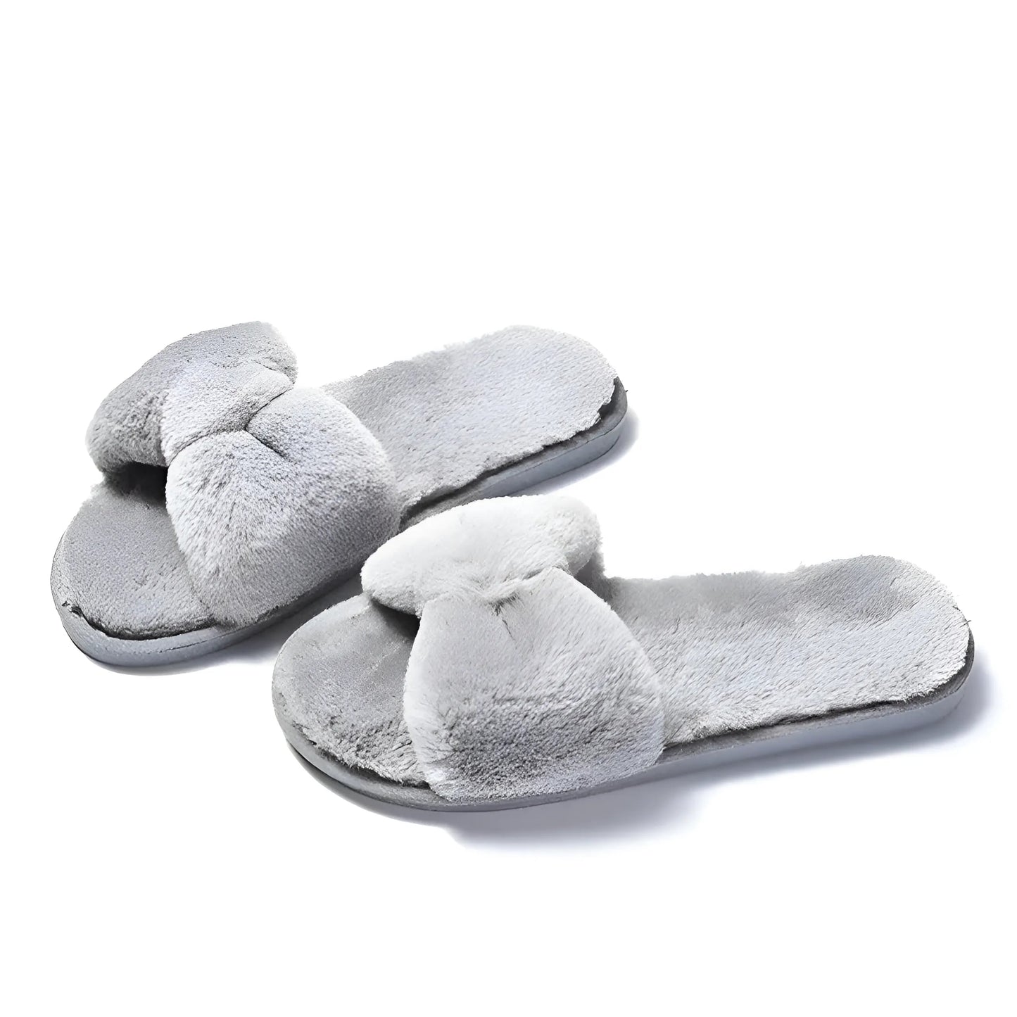 Grey Women's Slippers with Bow