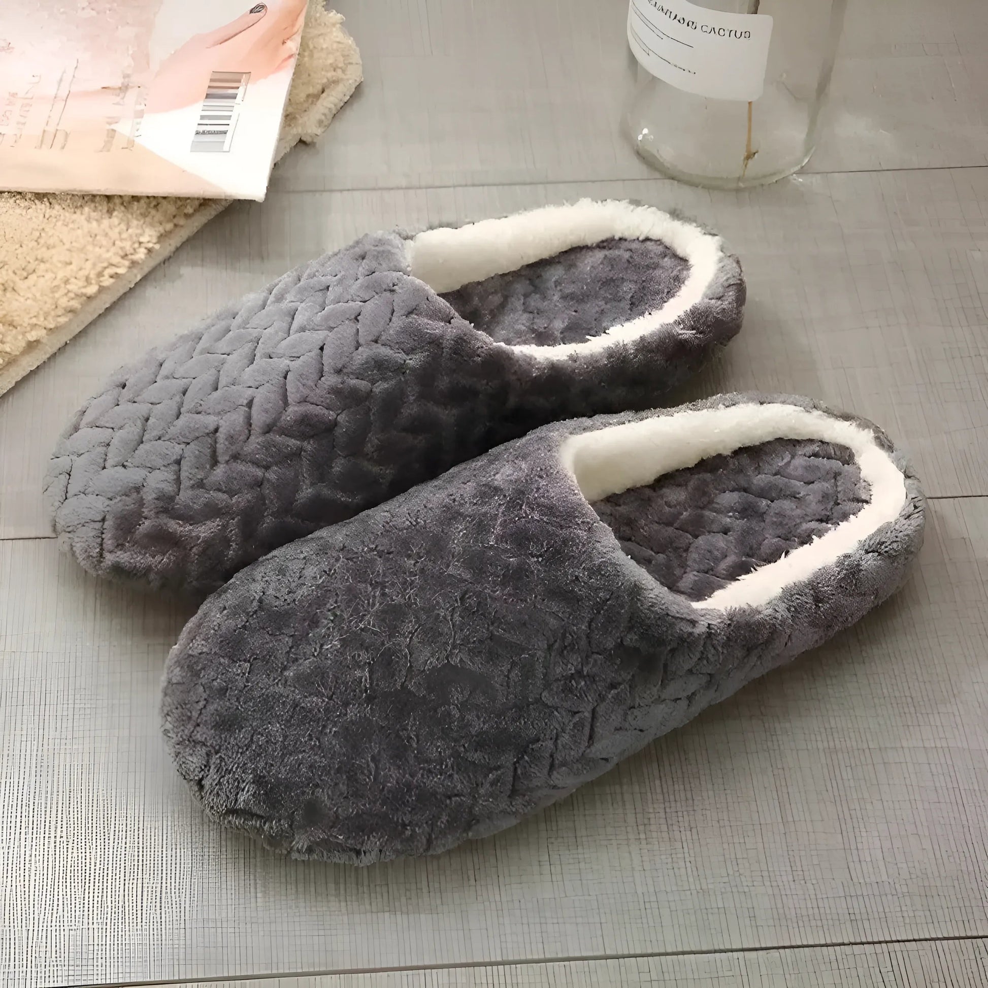 Grey Woven Women's Slippers