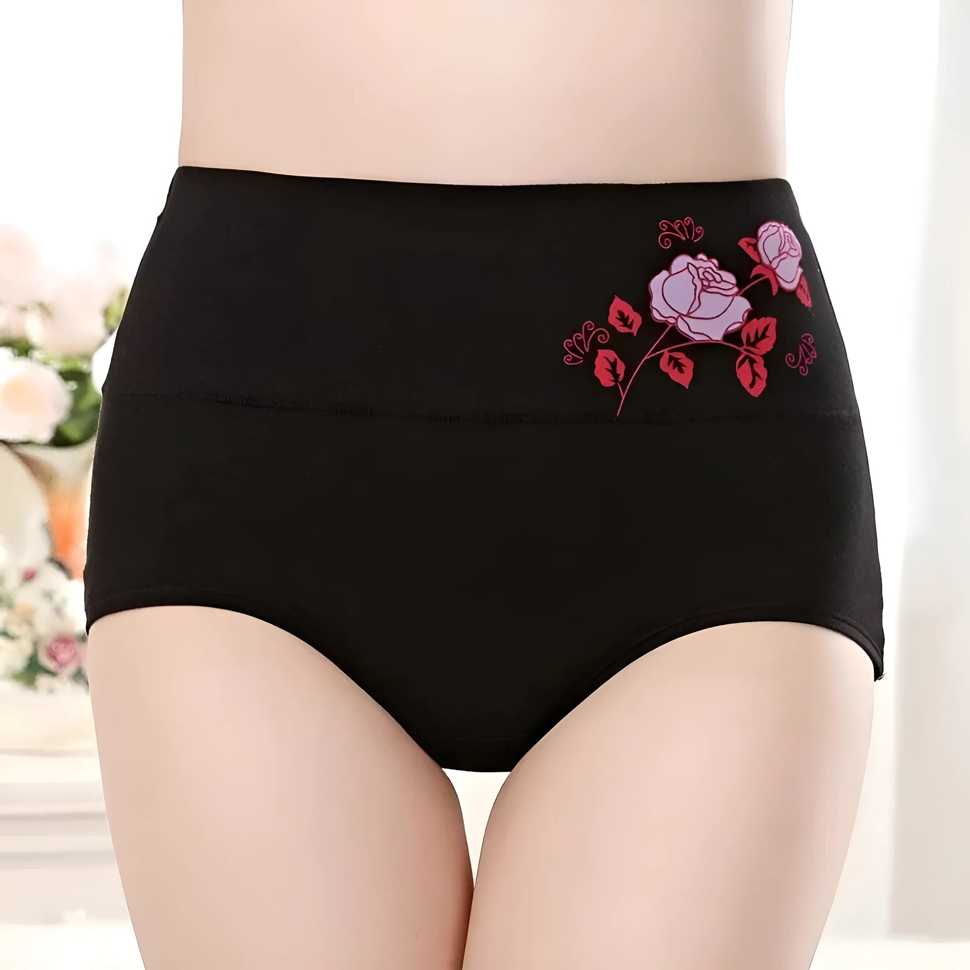  High-Waisted Knickers with Decorative Rose