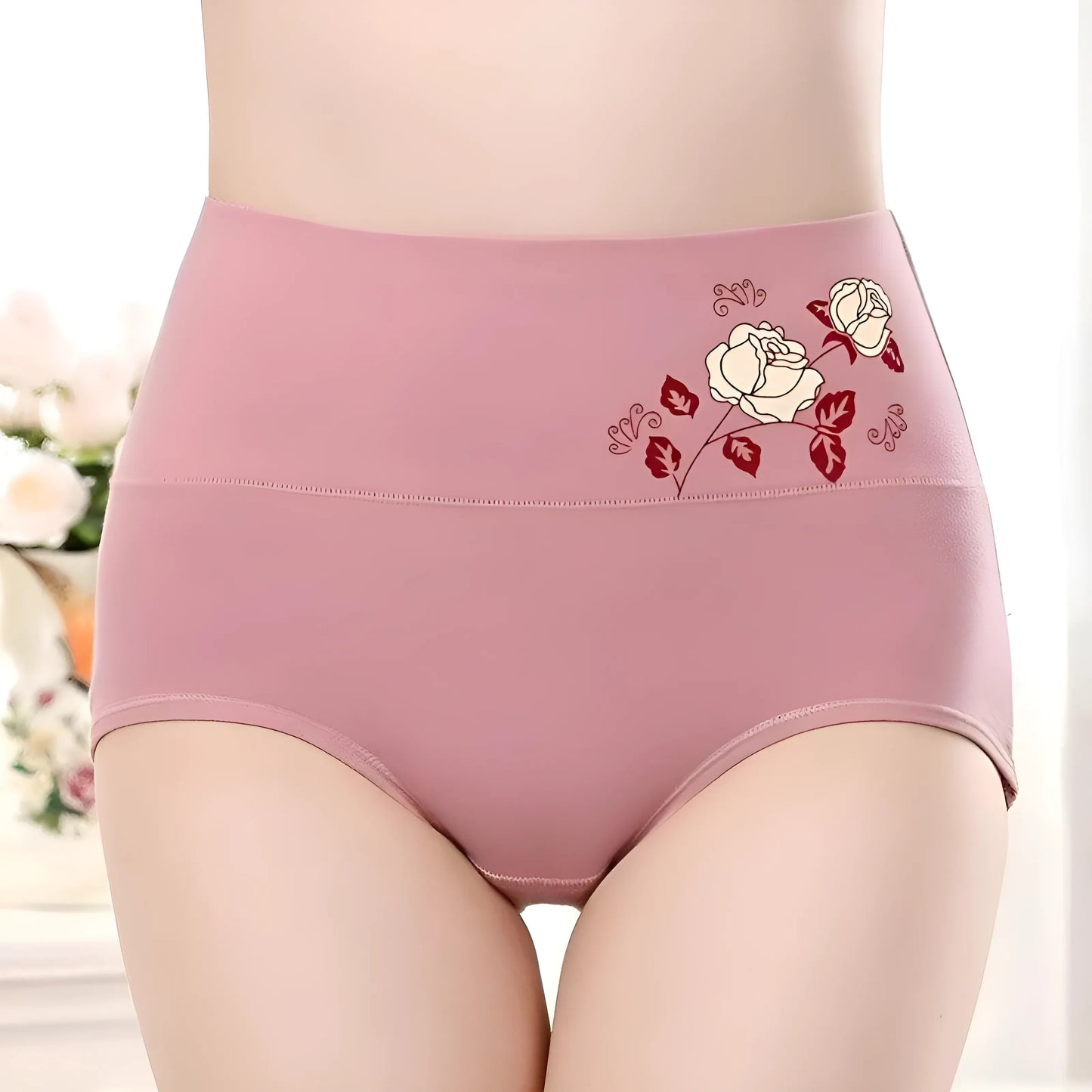  High-Waisted Knickers with Decorative Rose