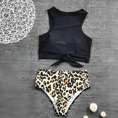  High-Waisted Leopard Print Two-Piece Swimsuit