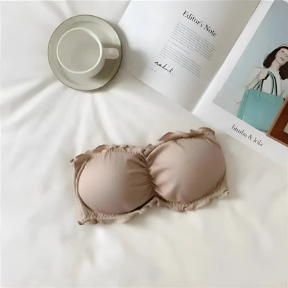 Khaki Ruched Strapless Bra