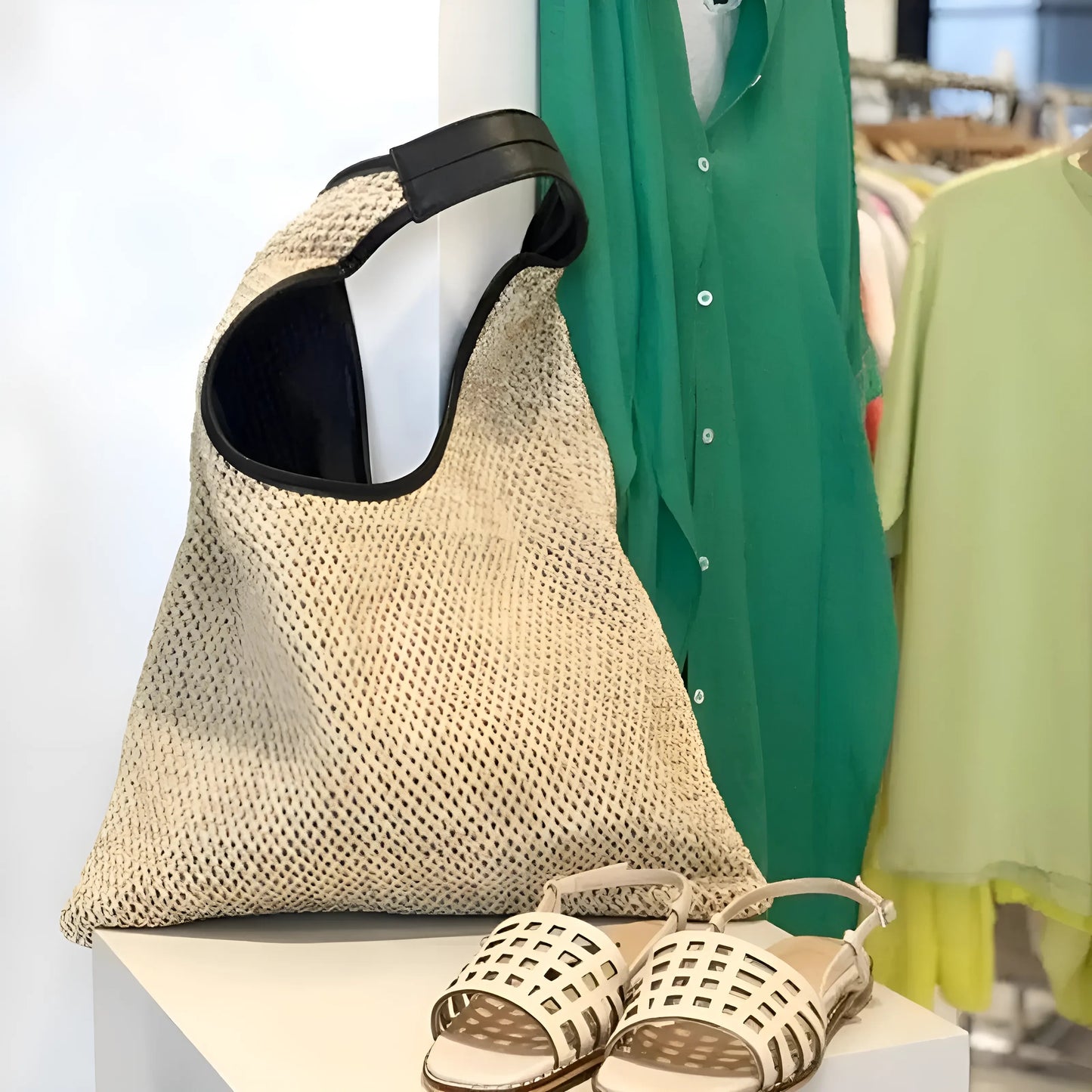 Khaki Woven Beach Bag