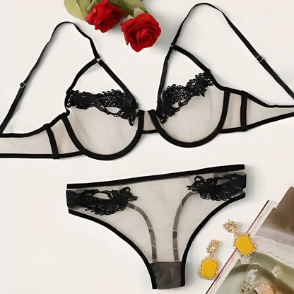  Lace and Mesh Lingerie Set