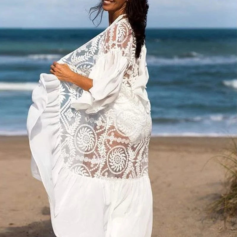 Lace beach kimono - white / universal