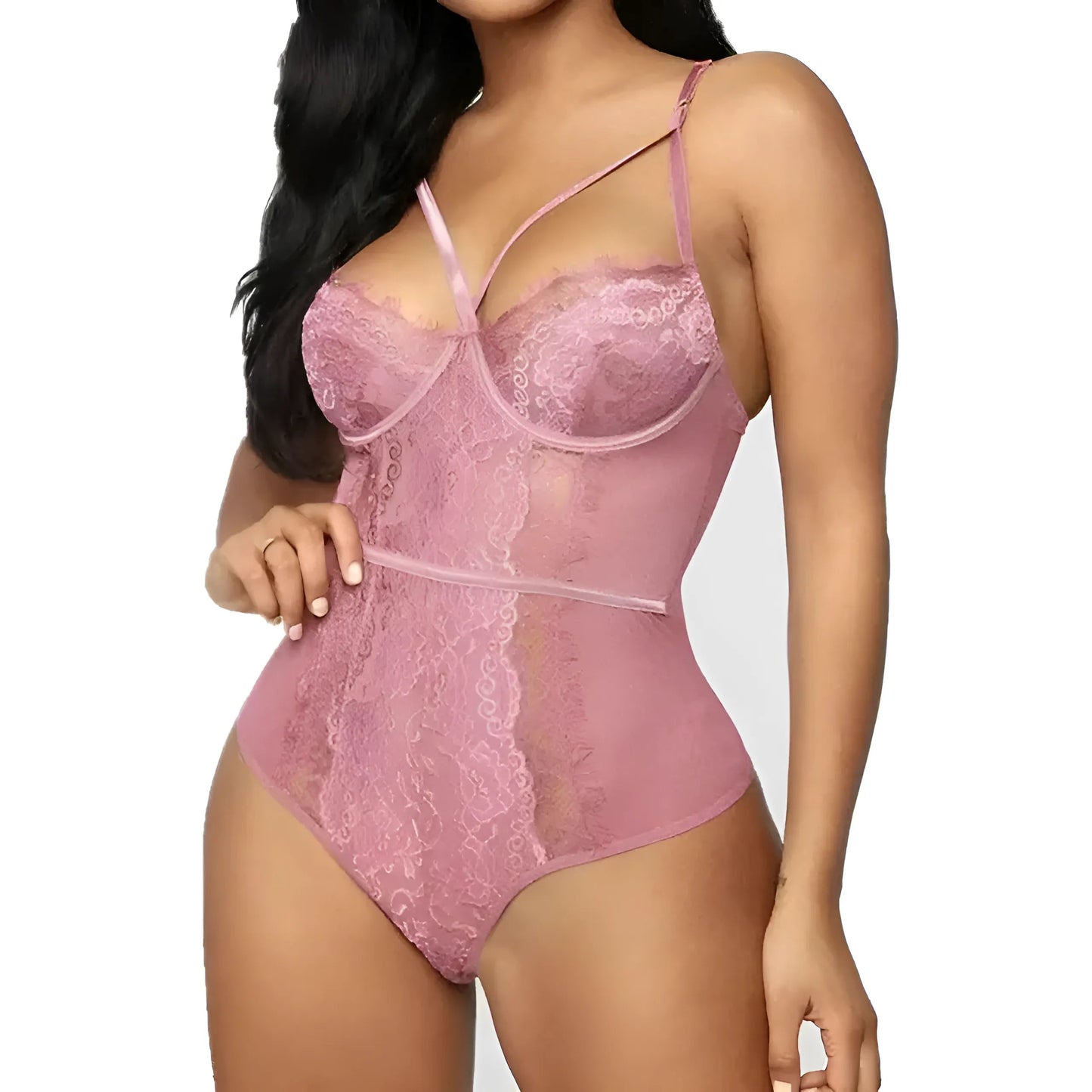  Lace Bodysuit with Decorative Straps