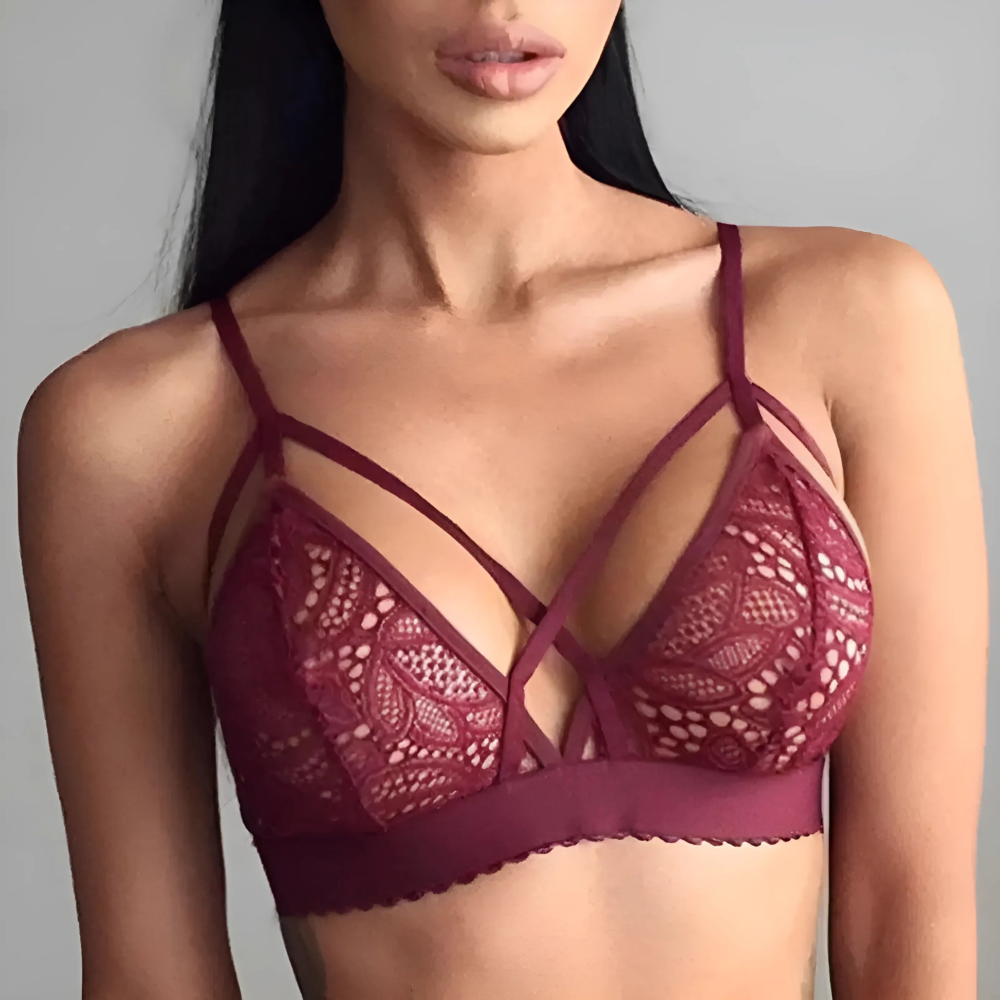  Lace Bralette with Decorative Straps