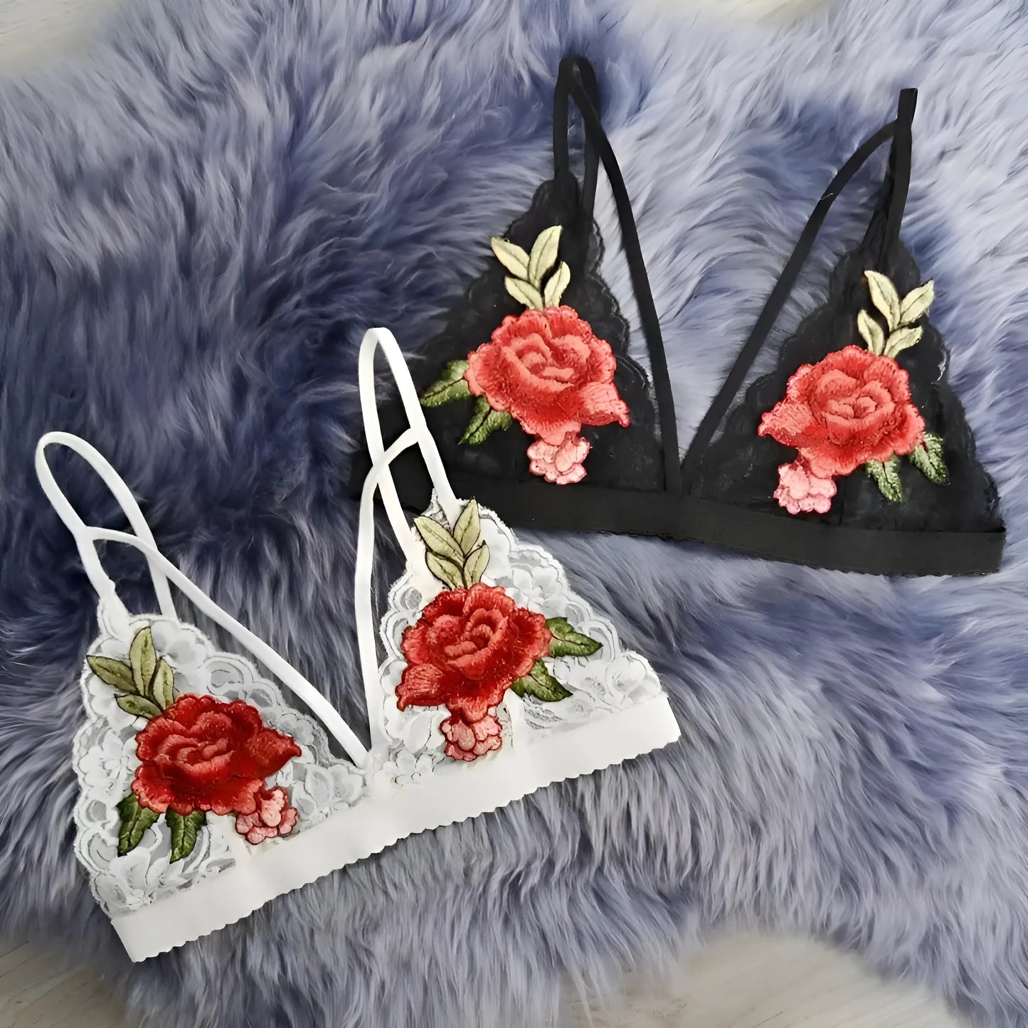  Lace Bralette with Floral Design