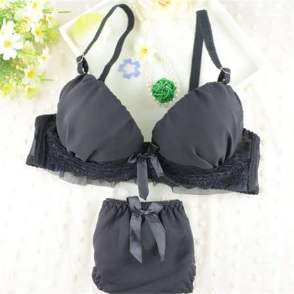 Lace lingerie set with bows - black / 32b