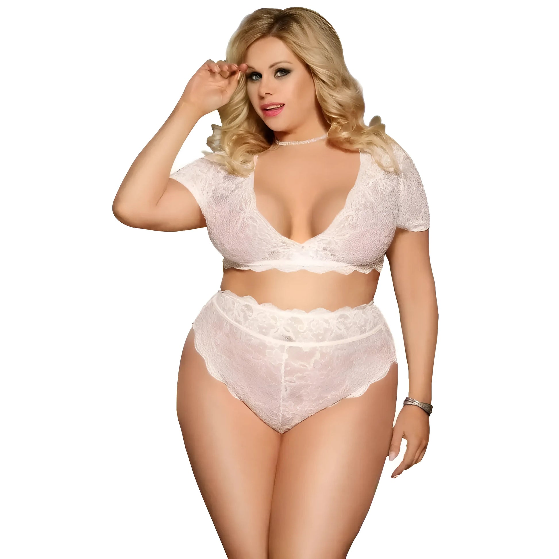  Lace Lingerie Set with Covered Shoulders in Plus Sizes