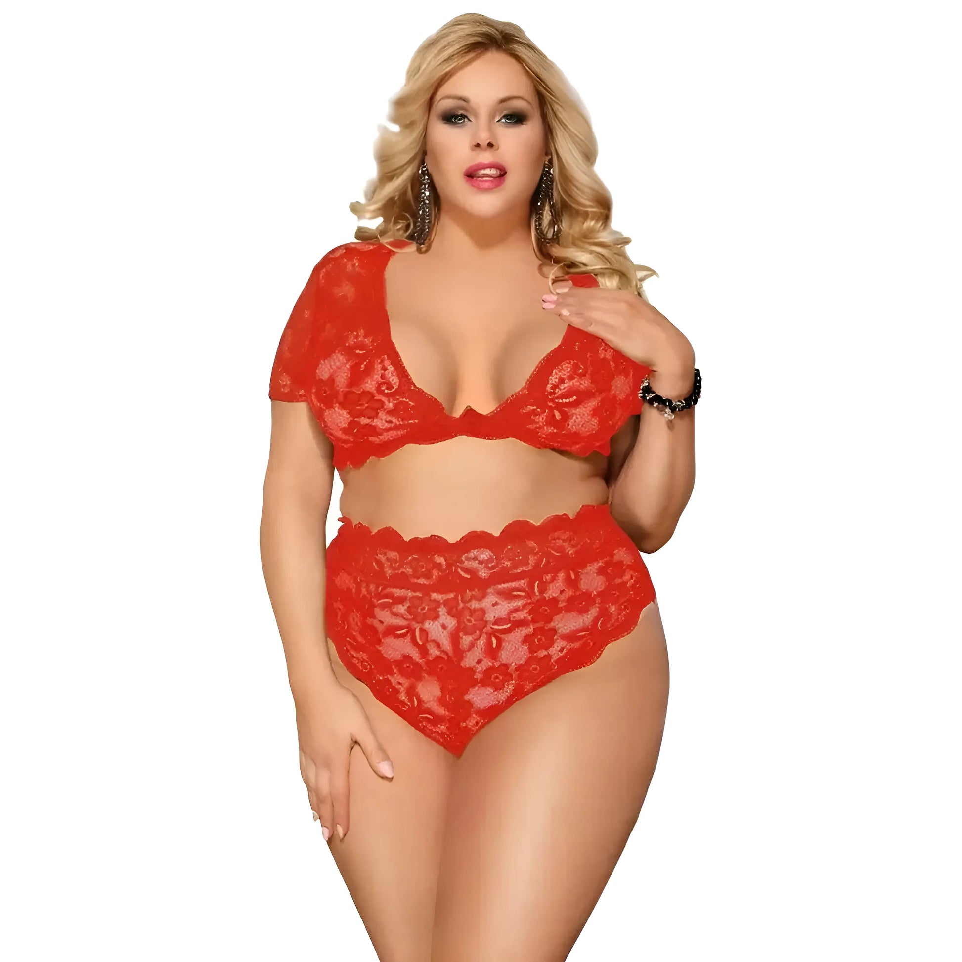  Lace Lingerie Set with Covered Shoulders in Plus Sizes