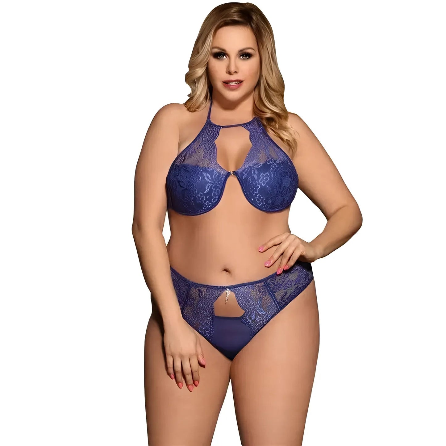  Lace Lingerie Set with Decorative Cut-Outs in Plus Sizes