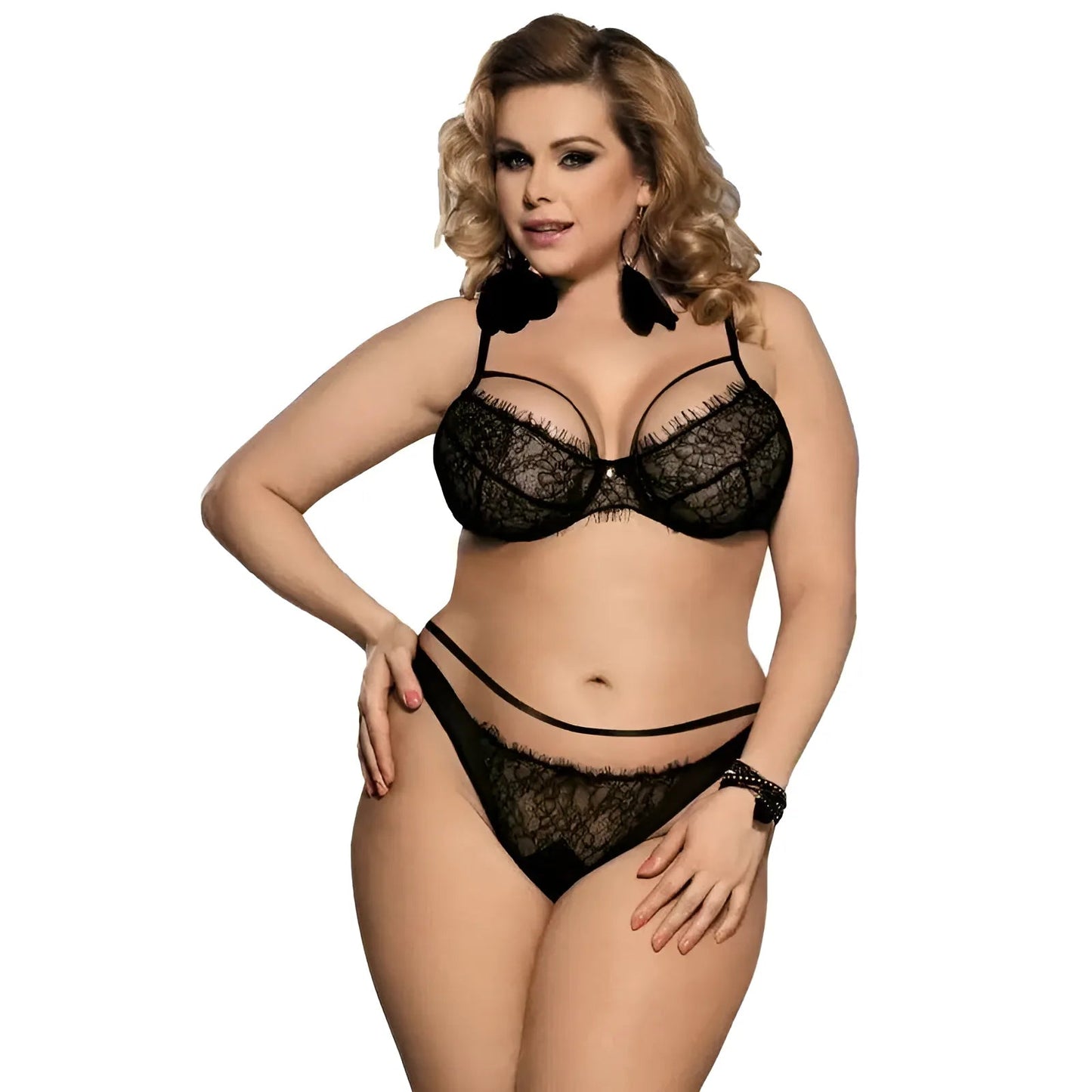  Lace Lingerie Set with Decorative Straps in Plus Sizes