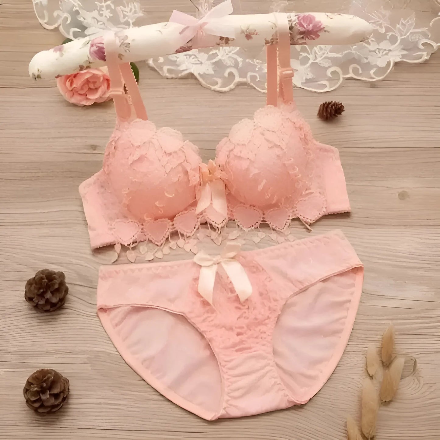  Lace Lingerie Set with Heart Motif