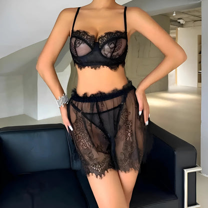  Lace Lingerie Set with Skirt