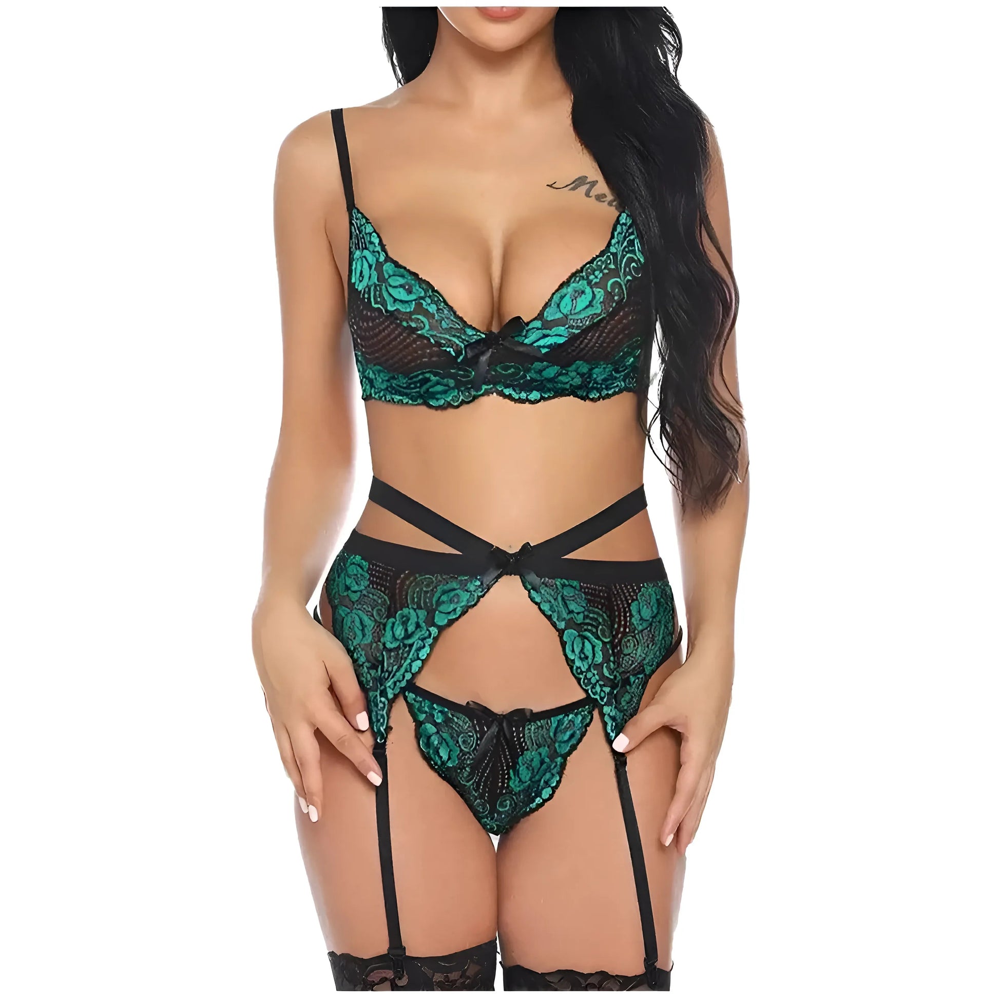  Lace Lingerie Set with Suspender Belt