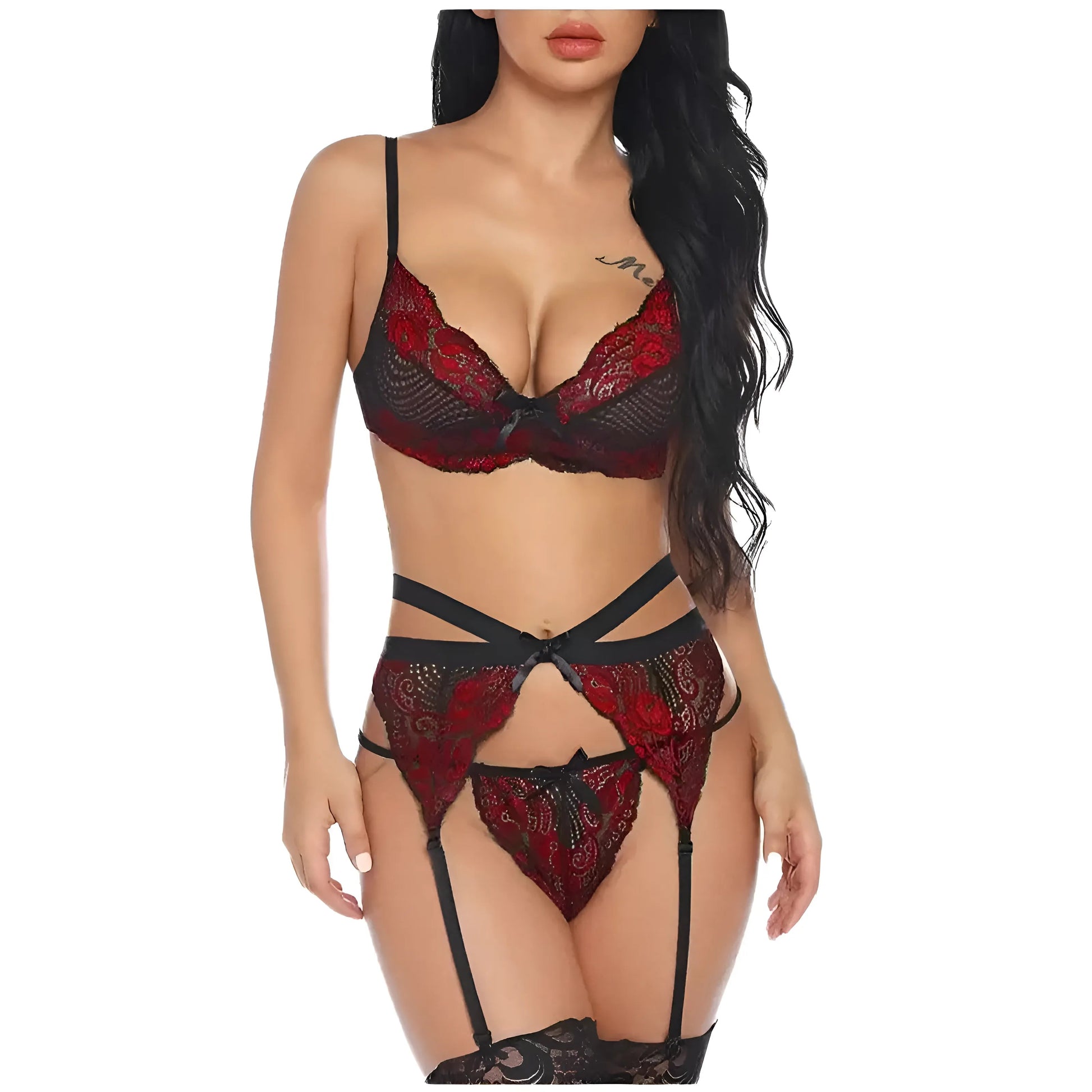  Lace Lingerie Set with Suspender Belt