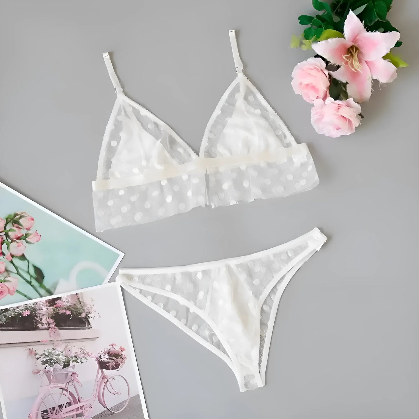  Lace Polka Dot Lingerie Set