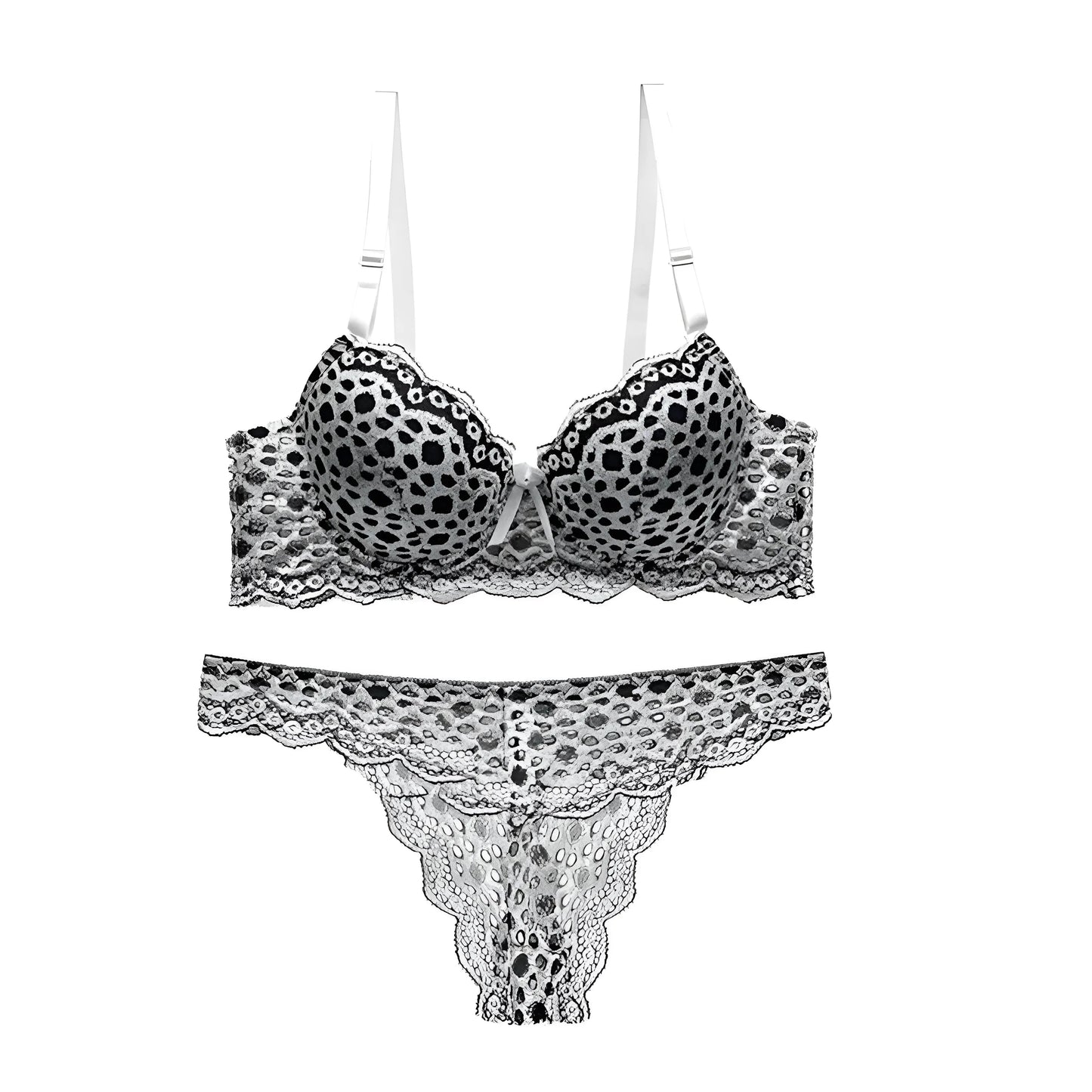  Lace Spot Print Lingerie Set