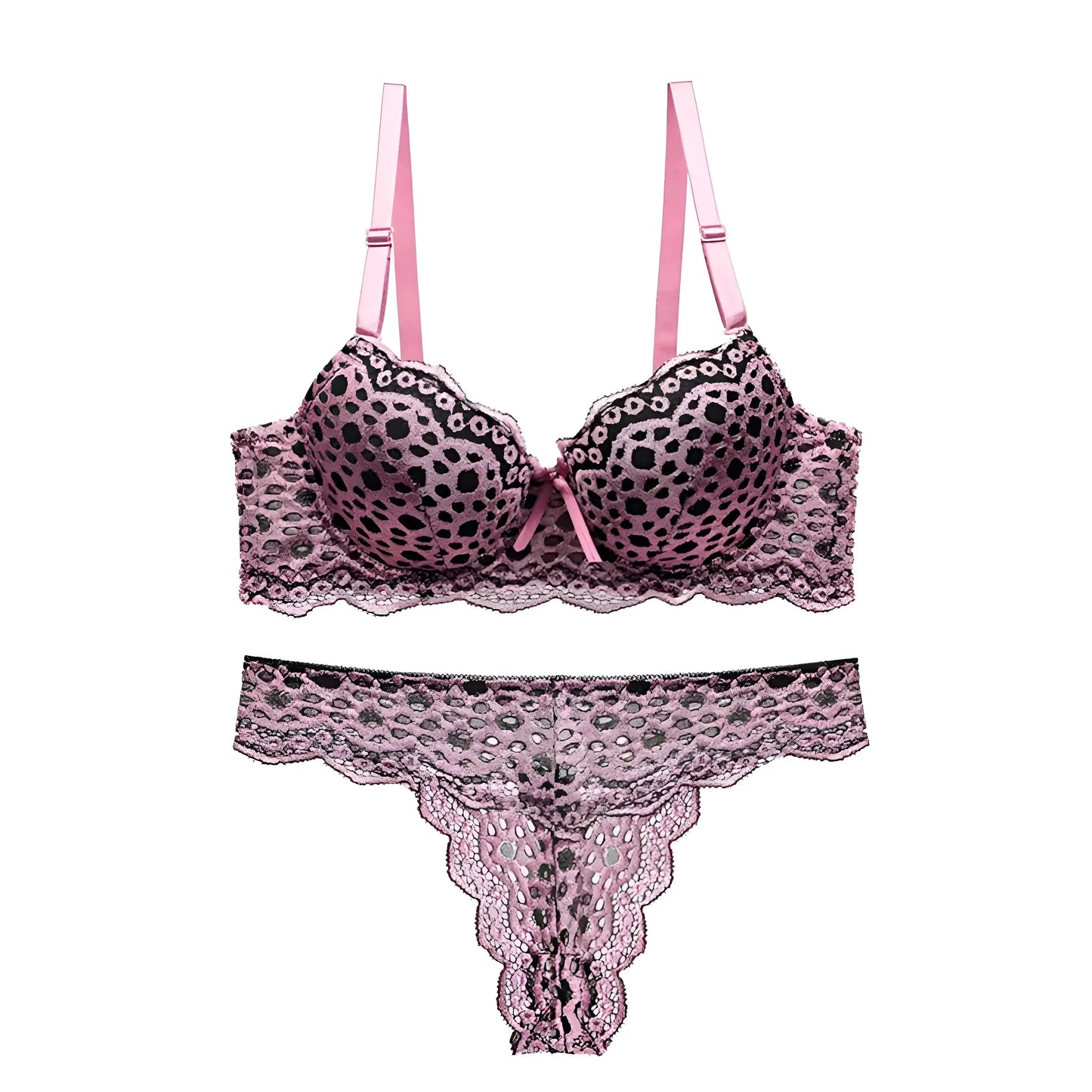  Lace Spot Print Lingerie Set