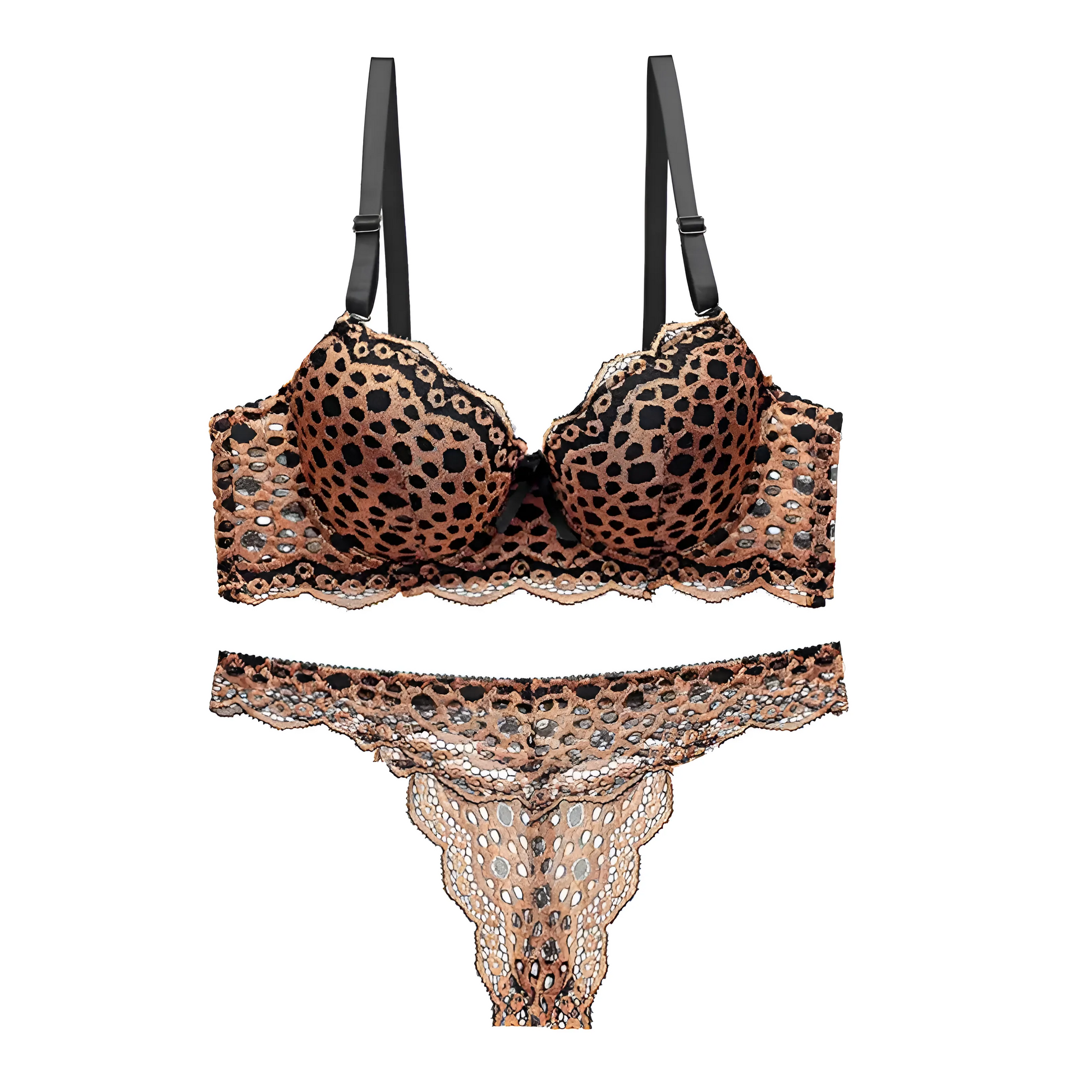  Lace Spot Print Lingerie Set