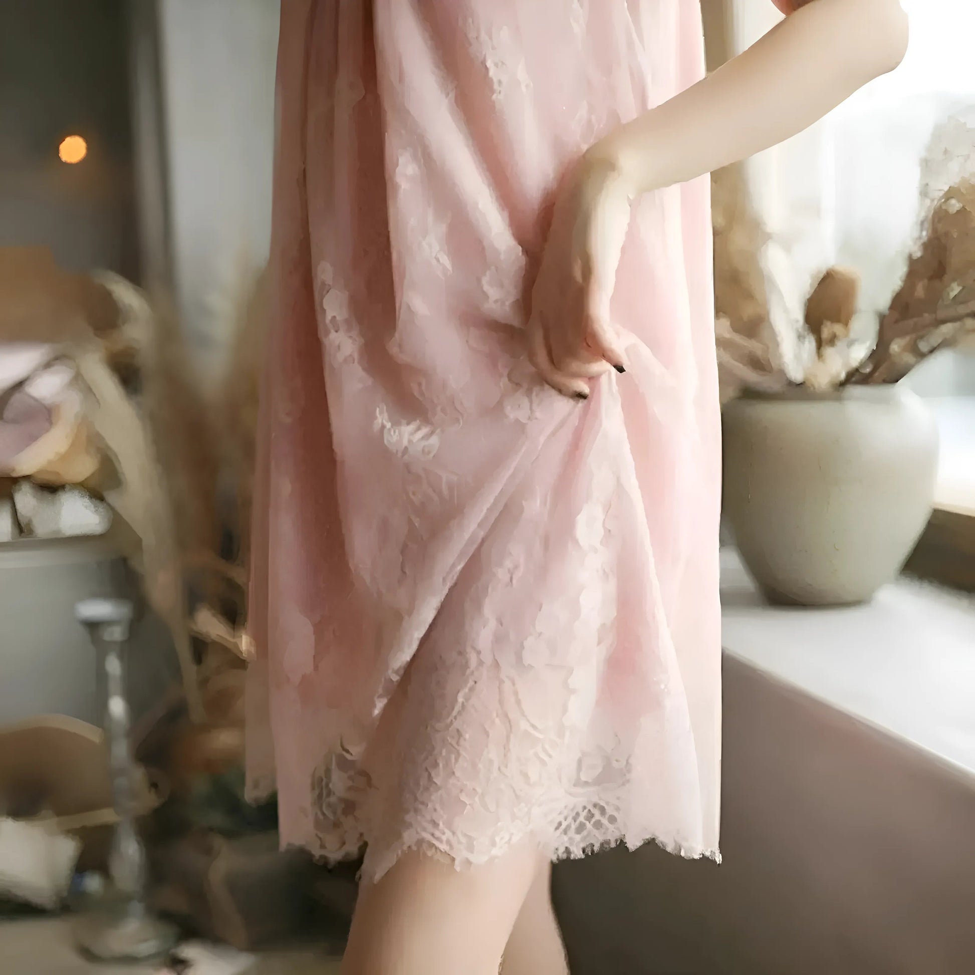  Lace Trim Loose Nightshirt