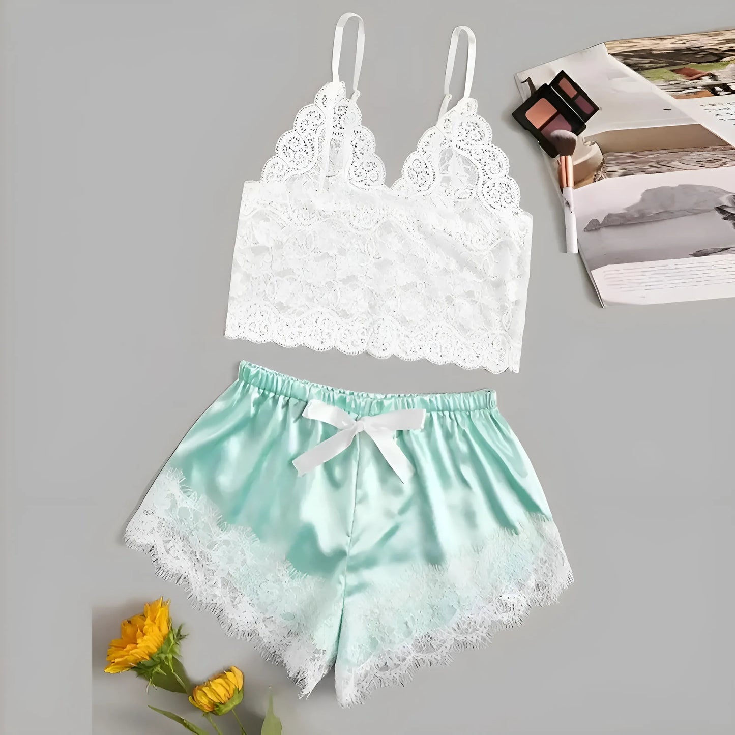  Lace Trim Top and Shorts Pyjama Set